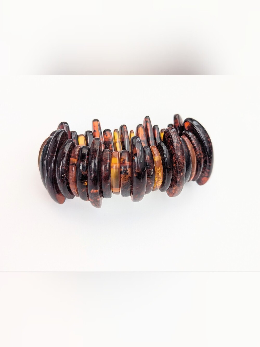 Women's Brown/Orange/Amber/Natural Tone Stretch Bracelet w/Uneven Curved Beads